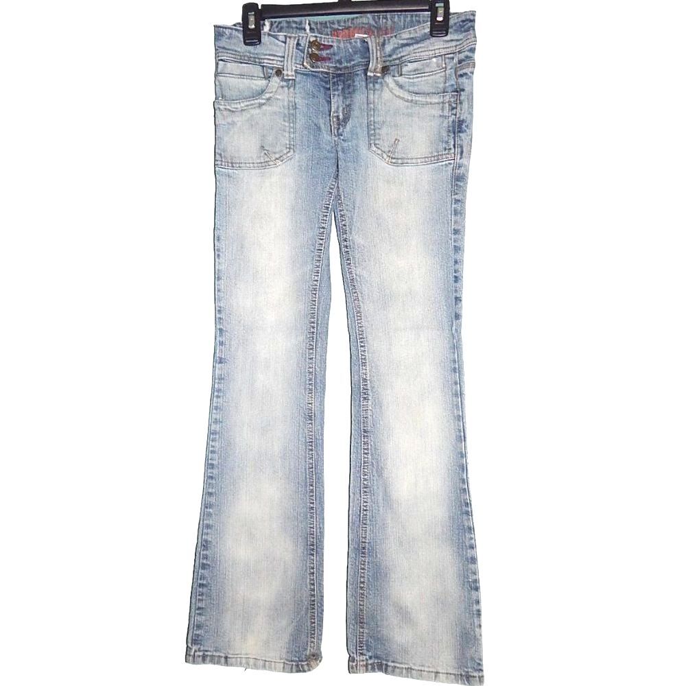 Hydrophonic women's junior's size 3/4 light wash boot cut flare denim jeans